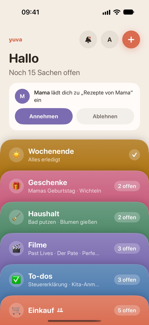 Yuva: your lists as a stack of cards
